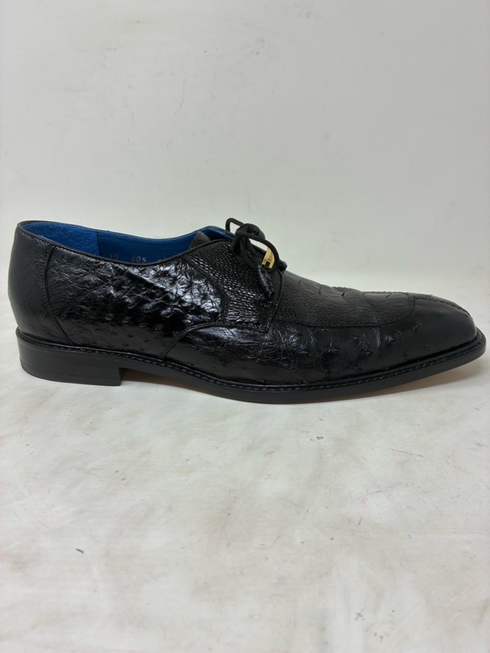 Men's Black Ostrich Leather Dress Shoe - Lace-Up Oxford - Picture 3 of 15